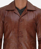 Mens Brown 3  4 Length Leather Coat