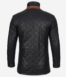 Black Diamond Quilted Leather Car Coat With Brown Detailing