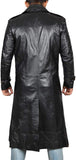 Mens Double Breasted Long Black Leather Coat