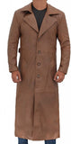 Mens Brown Full Real Leather Trench Over Coat