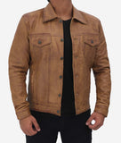 Fernando Camel Leather Trucker Jacket Mens