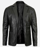 Elton Mens Diamond Stitched Black Leather Sports Coat