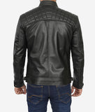 Mens Quilted Leather Black Cafe Racer Jacket