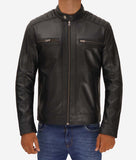North Carolina Mens Leather Padded Black Biker Jacket