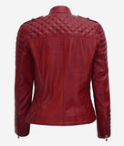 Womens Padded Asymmetrical Red Leather Moto Jacket