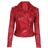 Womens Asymmetrical Leather Red Biker Jacket