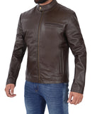 Mens Dark Brown Cowhide Leather Cafe Racer Jacket