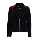 Stylish Black Leather Jacket with Red Stripes and Stars for Women - Women Leather Jacket