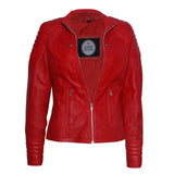 Stylish Red Leather Jacket for Women with Long Sleeves leather jacket women