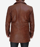Mens Brown 3  4 Length Leather Coat
