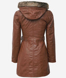 Brown Fur Coat Womens  Long Leather Coat With Fur Hood