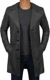 Mens 3  4 Length Black Wide Collar Leather Coat