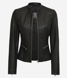 Black Slim Fit Leather Jacket Women
