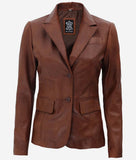 Brown Womens Leather Blazer Jacket  Casual Style