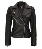 Black Leather Moto Jacket  Womens Asymmetrical Zip Jacket