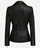 Asymmetrical Black Four Pocket Belted Moto Jacket