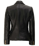 Kim Black Leather Blazer for Women  Double Breasted