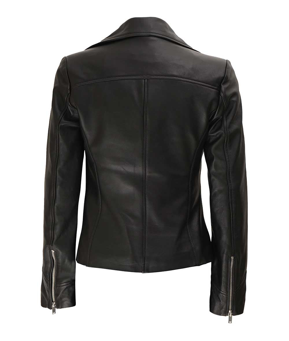 Black Leather Moto Jacket  Womens Asymmetrical Zip Jacket