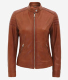 Cafe Racer Leather Jacket  Brown Womens Padded Jacket