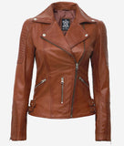 Asymmetrical Leather Biker Jacket  Womens Brown Jacket