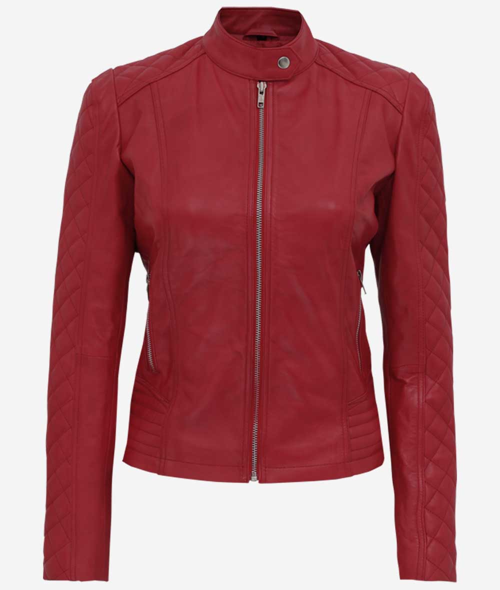 Womens Red Biker Jacket  Leather Jacket
